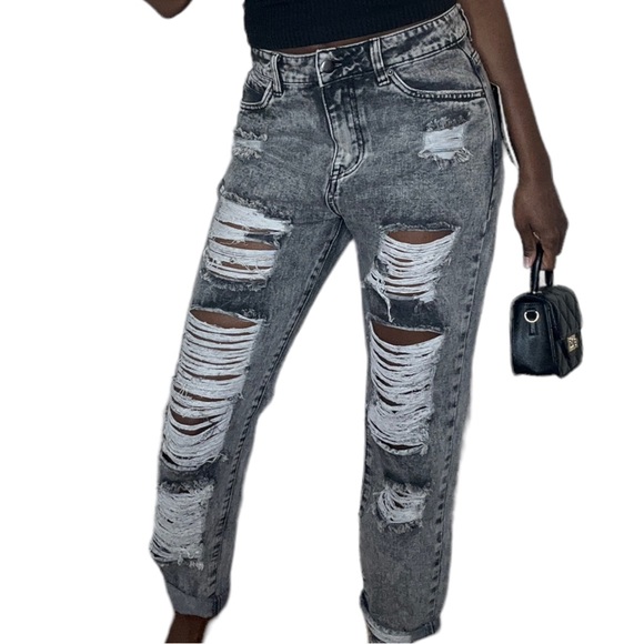 Grey Distressed Denim Jeans - Picture 1 of 4